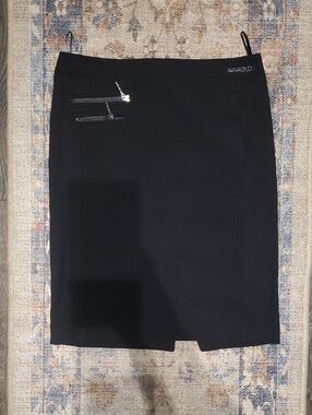 Airfield Black Pencil Skirt with Silver Zip Accents